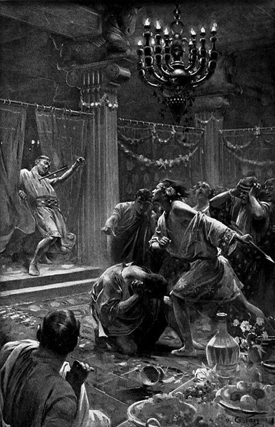 Alexander kills Cleitus, 328 BCE (André Castaigne) (1861-1929)